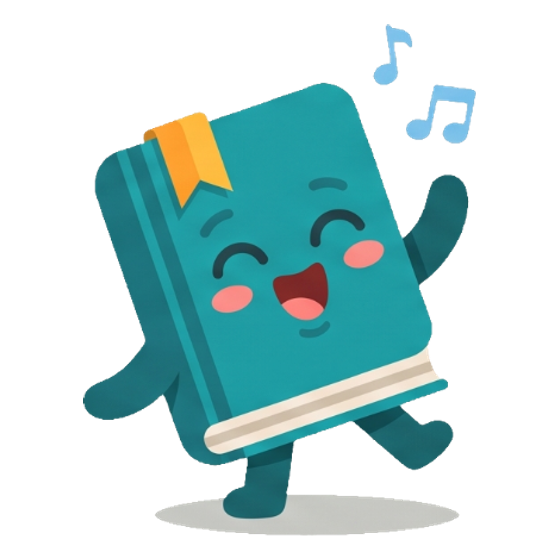Slateweave book mascot dancing and singing with joy